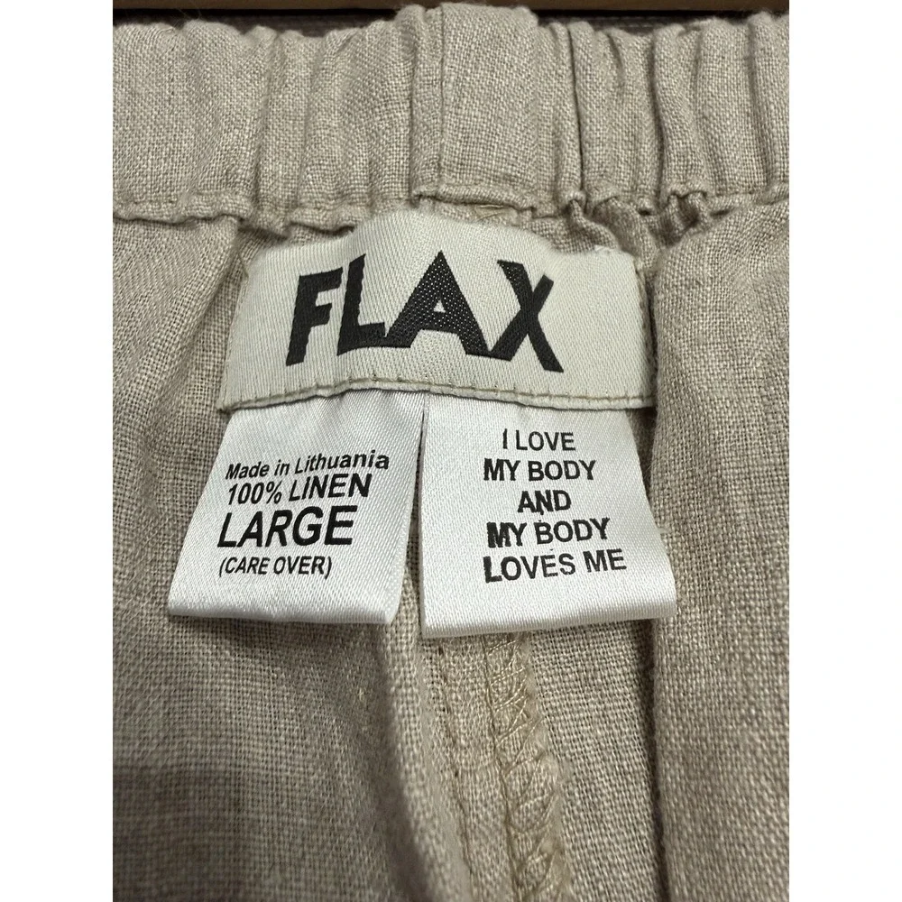 FLAX 100% Linen Pants Wide Leg Elastic Waist Oatmeal Minimal Neutral Boho Large